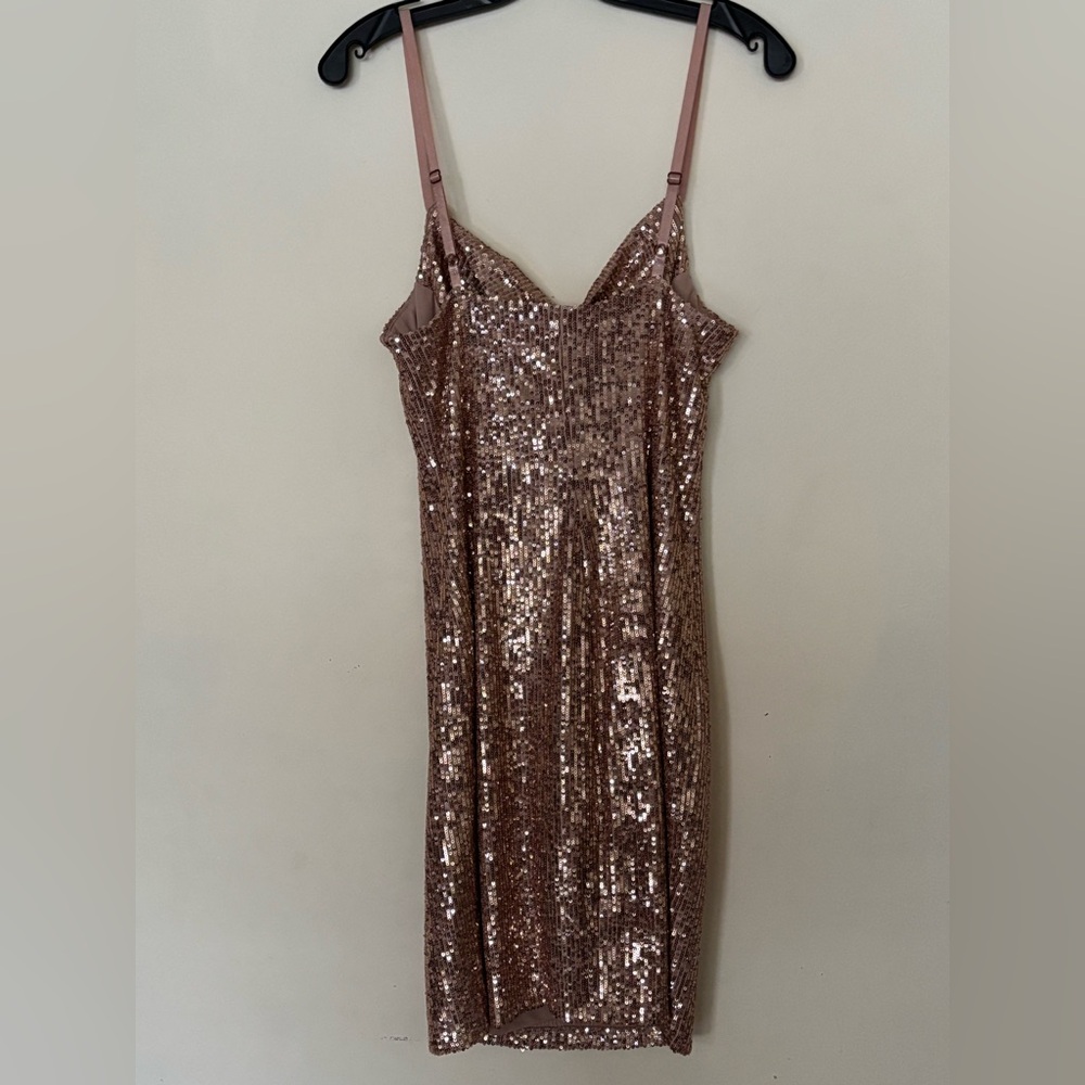 MARINA Women’s Rose Gold Sequin Spaghetti Strap Dress - Picture 5 of 8